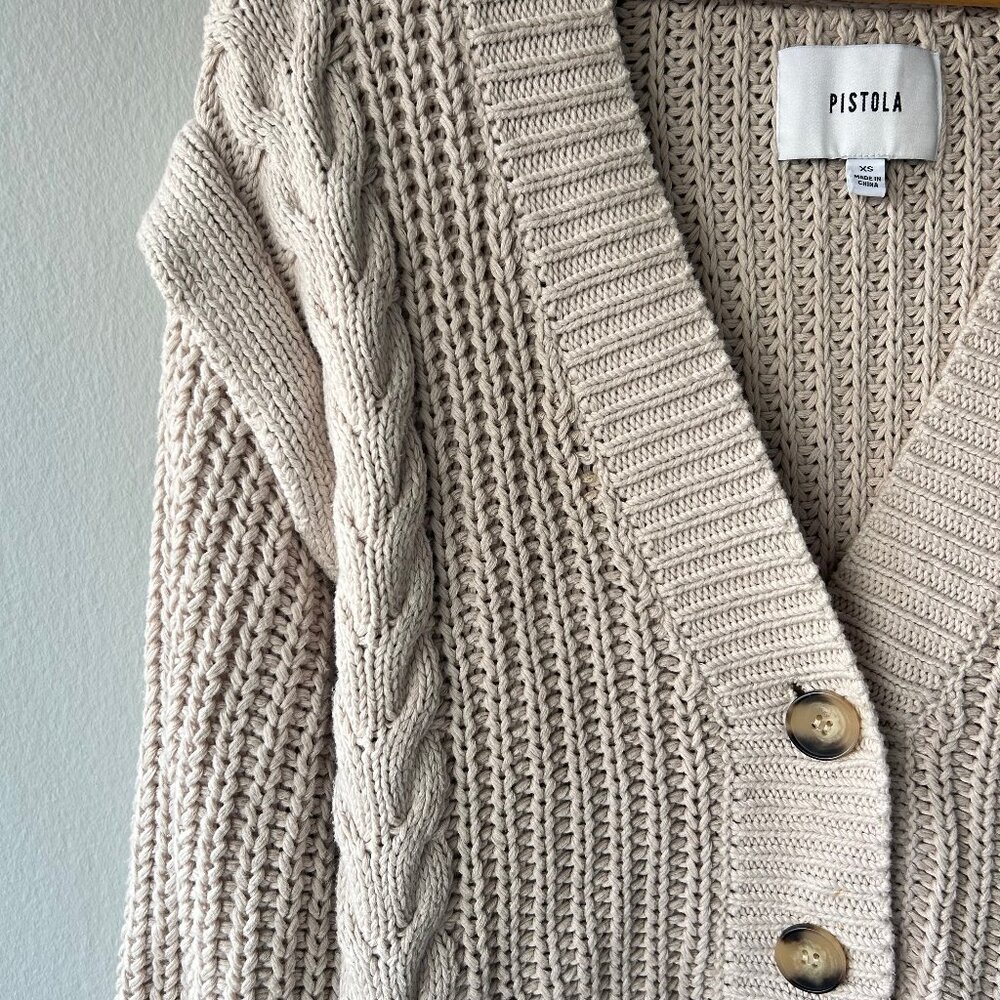Pistola Cable Knit Cardigan Women XS Beige Chunky Knit Cotton - Picture 4 of 9
